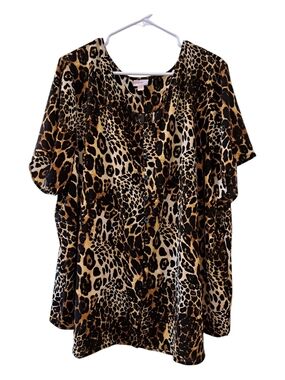 LuLaRoe Leopard Print Short Sleeve Top Brown Black Cream Size 3XL